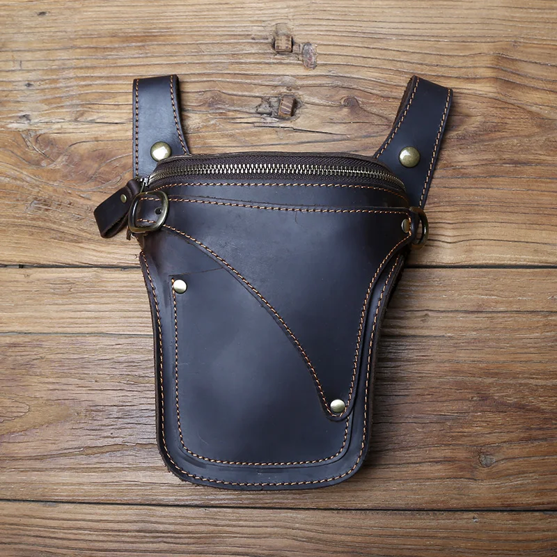 Nzpj Vintage Echt leder Herren Hüft tasche natürliche Rindsleder Outdoor Motorrad Herren tasche verrückte Pferd Leder Handy tasche – Detail 16