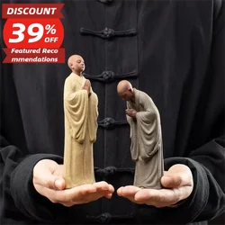 Chinese Zen Monk Ceramic Statues, Modern Art Sculptures, Zisha Little Monk, Home Living Room, Loft Figures, Decorative Statues