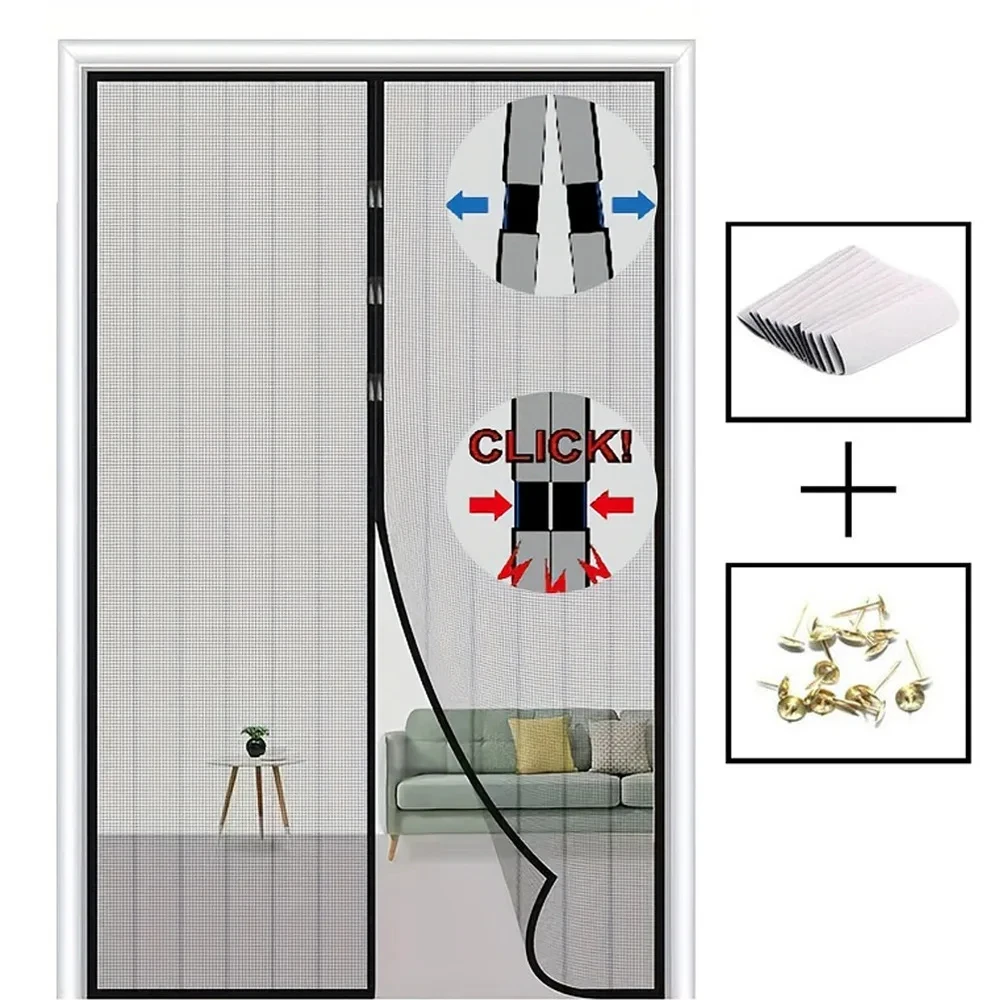 Magnetic Screen Door Mesh Curtain Anti Mosquito Insect Fly Hands Free Automatic Closing Household Ventilation Door Magic Mesh