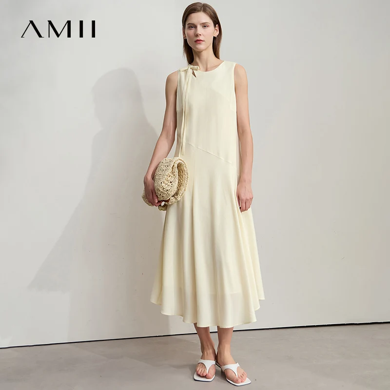 Amii Minimalistisches Berufungskleid für Damen, 2025, Sommer, neue Bürodame, elegante Krawatte, ärmellos, Komfort, Falten, lange Kleider 12542120