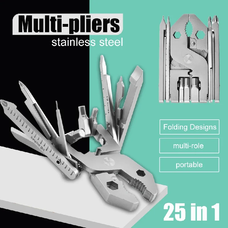 25 In 1 Portable Mini Folding Pocket Multi-Functional Pliers Outdoor Hiking Camping Tool Multitools for JHome Machine Repairing