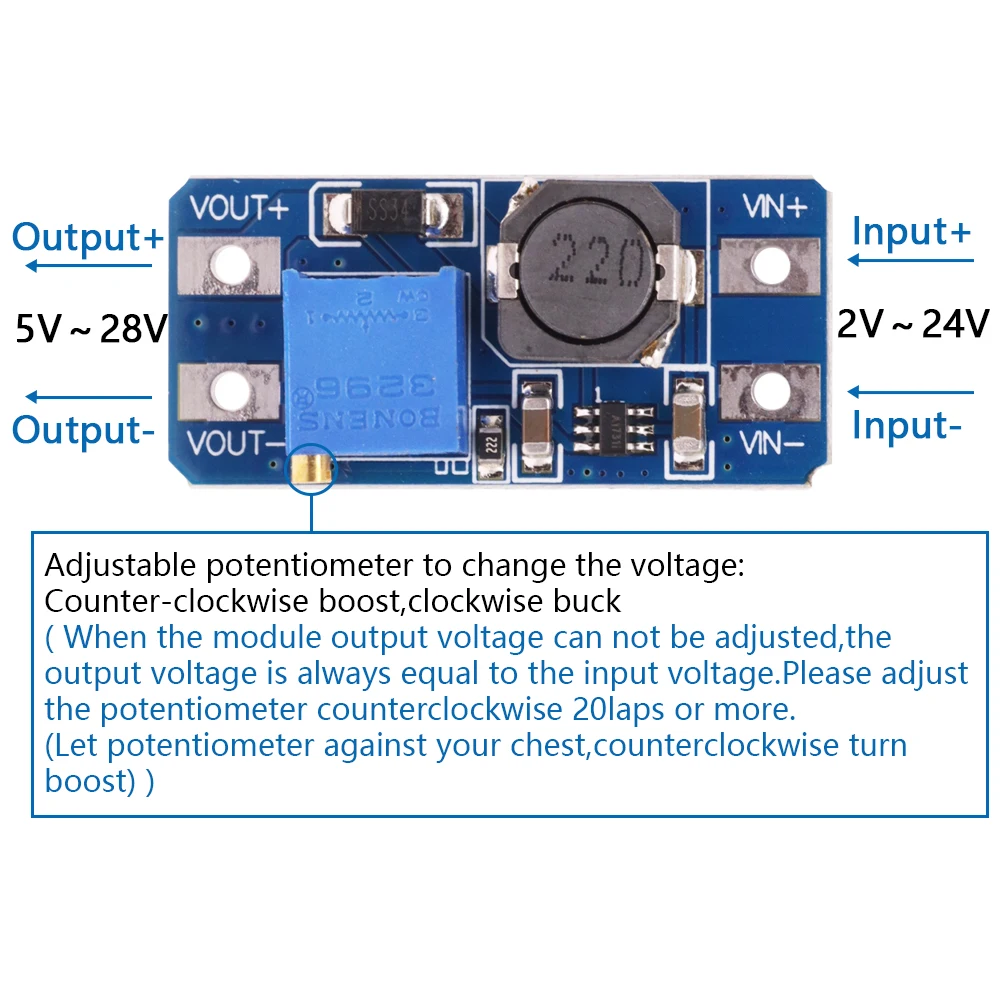 MT3608 DC-DC Adjustable Boost Module 2A Boost Plate Step Up Module With MICRO TYPE-C USB 2V-24V to 5V 9V 12V 28V For Arduino