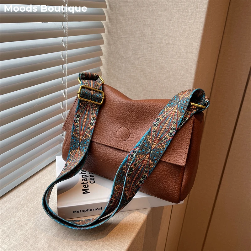 MOODS Women Retro Crossbody Purse Bags Litchi Pattern Soft PU Solid Color Messenger Side Bag 2023 Latest Branded Shoulder Totes