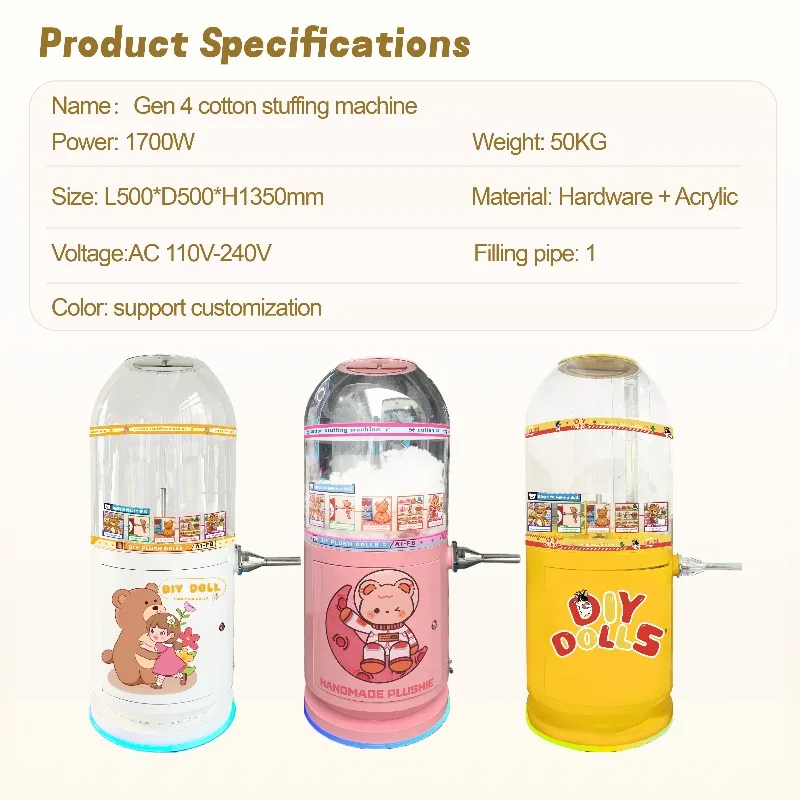 Mobile Teddy Bear Stuffing Machine with Wheels Single-Nozzle Custom Plush Filler DIY Fiber Filling Machine for Stuffed Toys