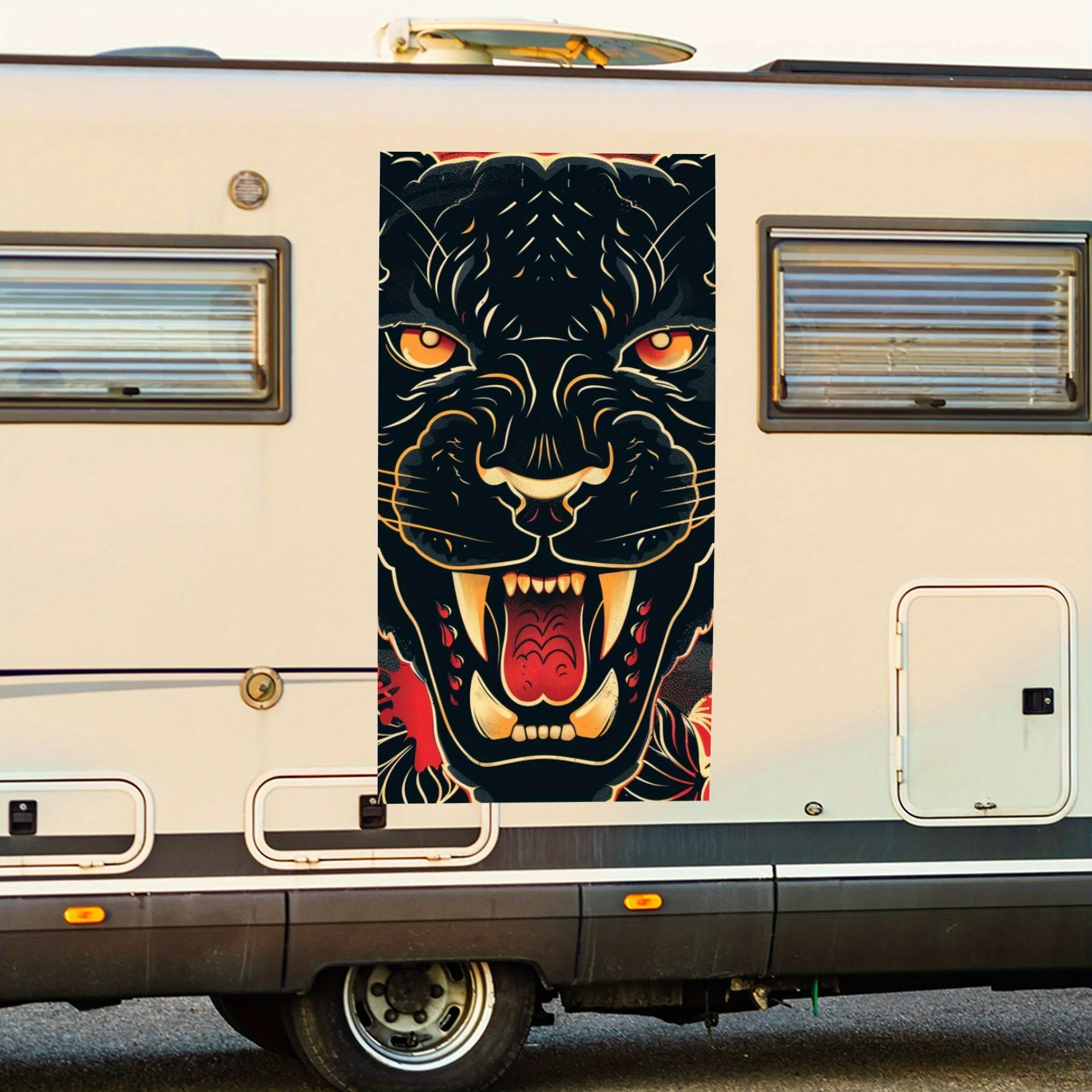 

Panther Sharp Teeth Tattoo Motorhome Car Door Sticker PVC Self Waterproof Stick, Striking Auto Exterior Accessories Decor Protec