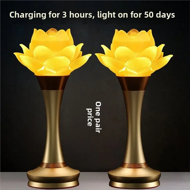 RMWIN-Charging Lamps LED Long-Brightness For Buddha-Lotus Lamp Pair-Modern Glass Guanyin Design