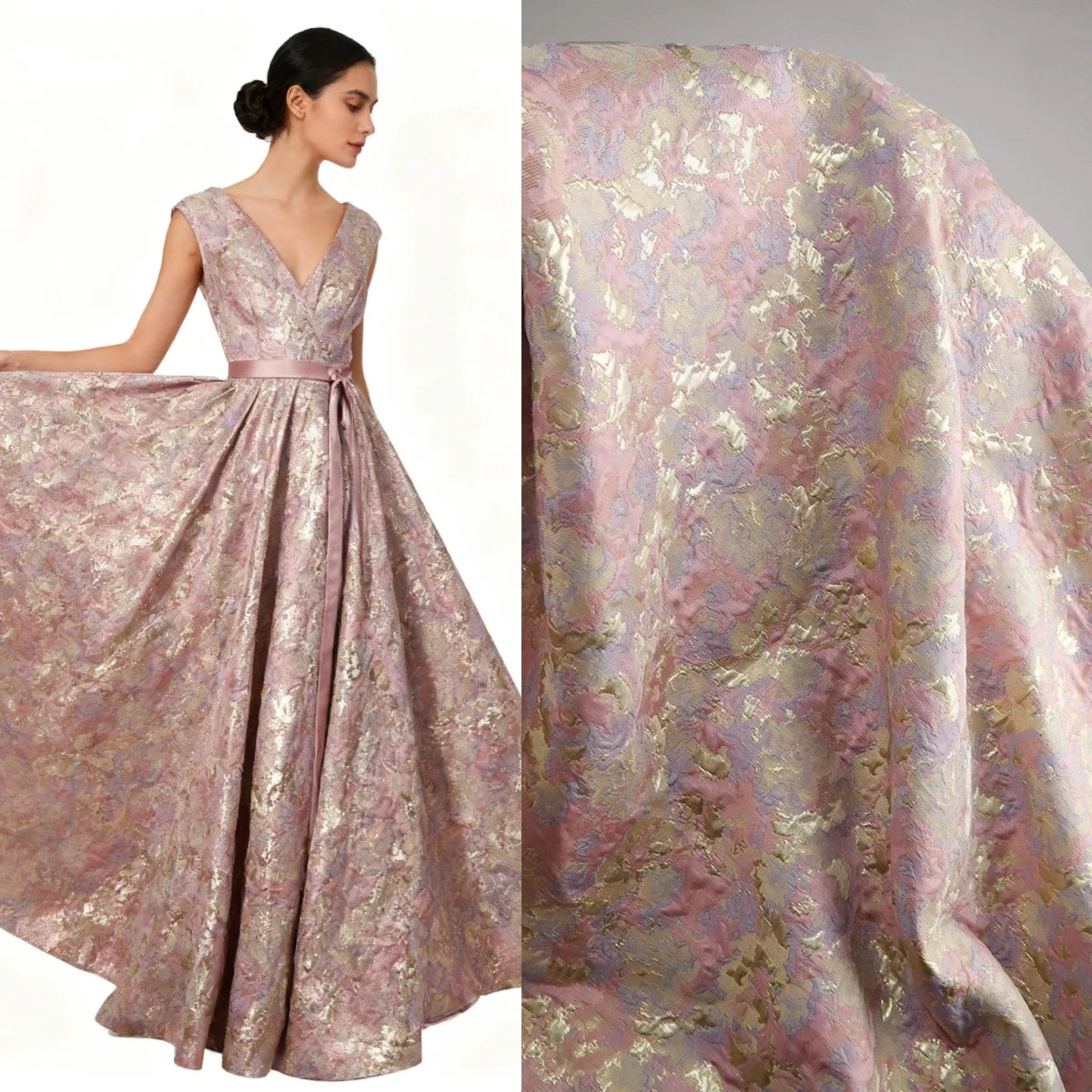 Pink broken gold oil painting three-dimensional jacquard fabric relief sewing half skirt outerwear cheongsam designer fabric