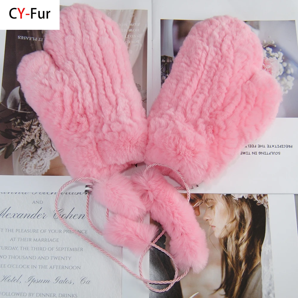 Hot Sale Natural Real Rex Rabbit Fur Gloves Good Elastic Women Winter Knitted Real Rabbit Fur Mittens Outdoor Genuine Fur Gloves