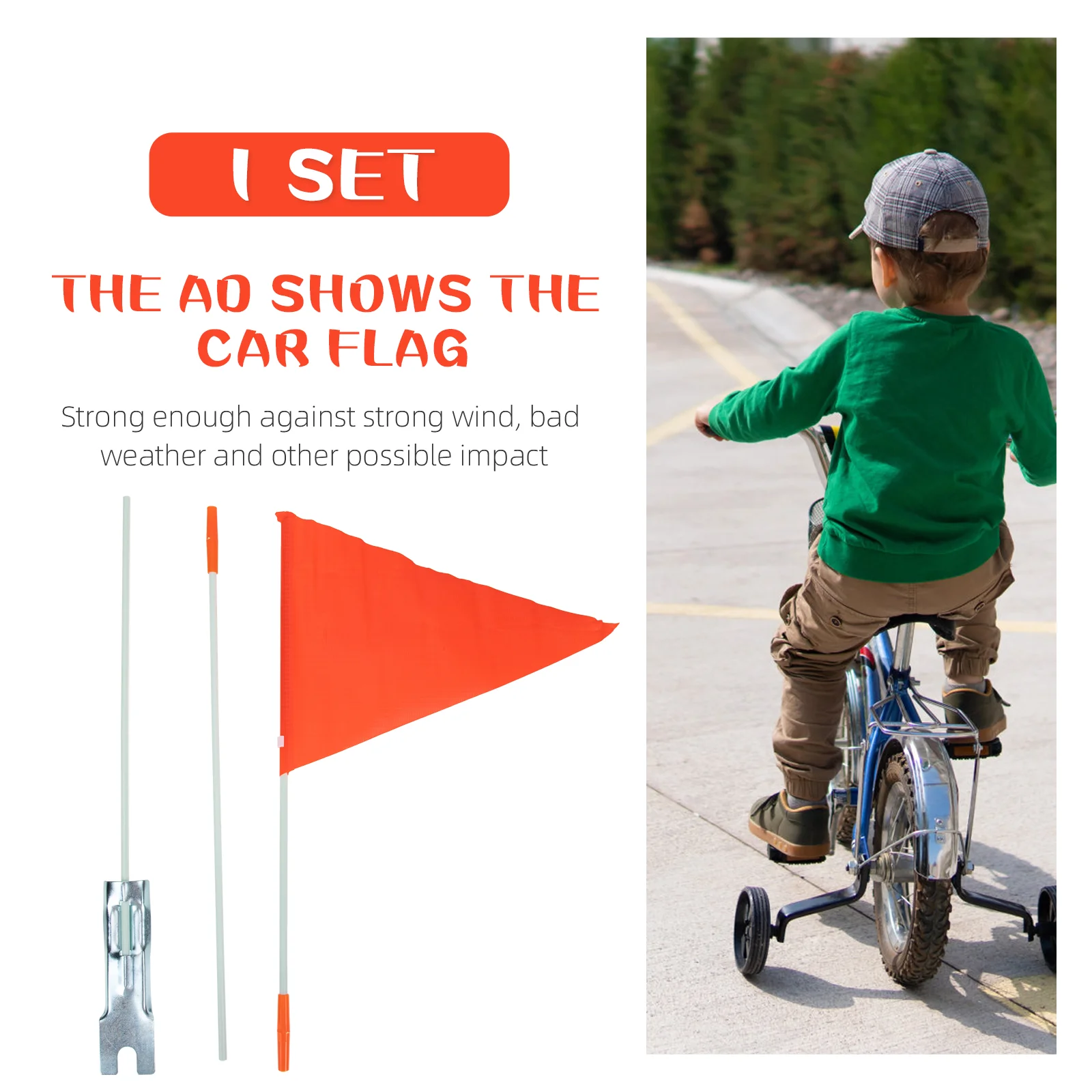 Bike Flags Pole Set High Visibility Safety Flag Fiberglass Pole Bike Trailer Flag Mounting Bracket Kids Outdoor