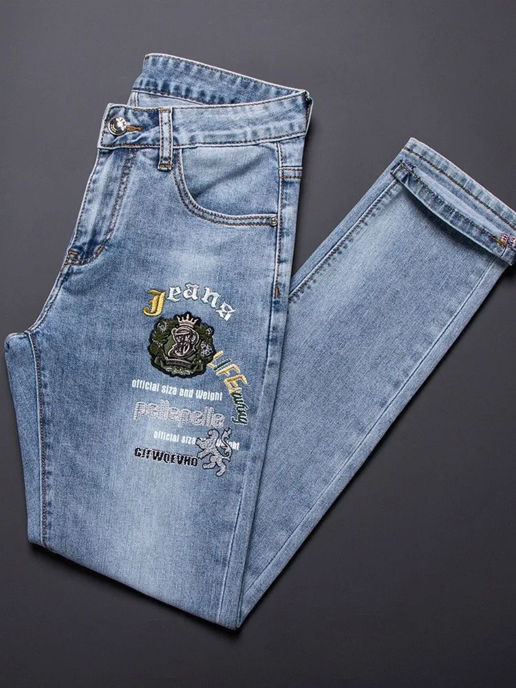 Spring and Autumn New Fashionable Trendy Printed Retro Straight Tube High Quality Jeans for Men's Casual Sports Stretch Jeans