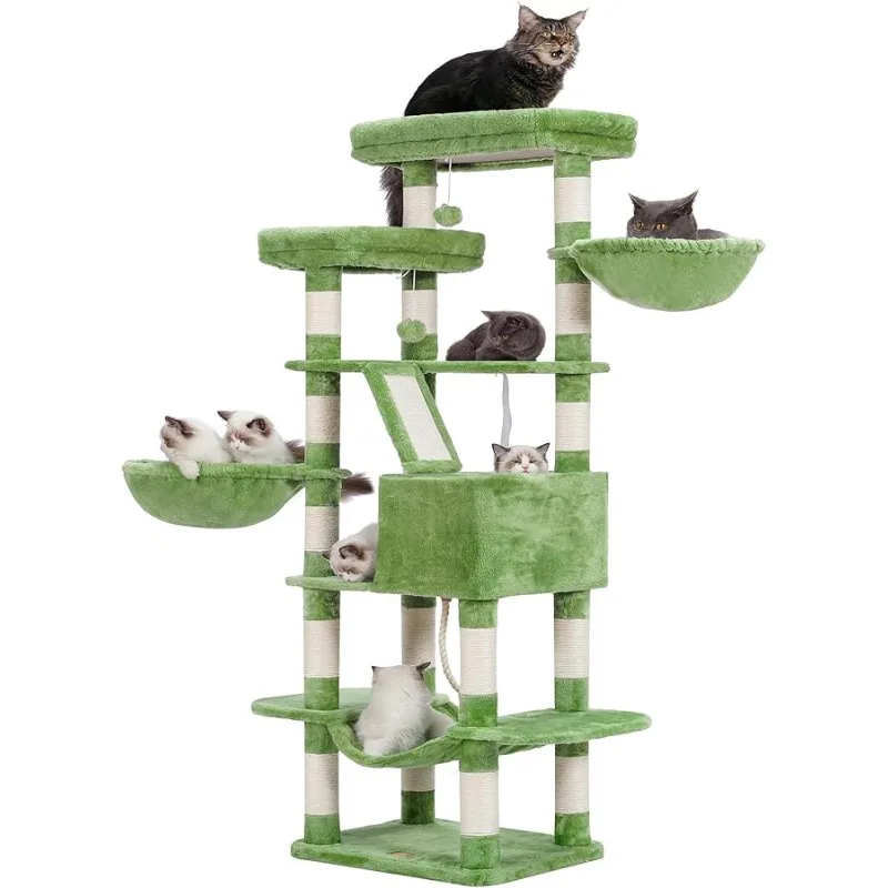

Heybly Cat Tree, 68 inch Multi-Level Cat Tower for Indoor Cats, 2 Widened Plush Perches Cat Condo with Scratching Board and Big