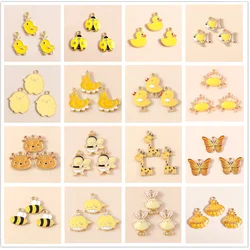 10pcs Mixed Cute Yellow Enamel Animal Charms Bird Whale Duck Shell Bee Fish Pendants DIY Necklaces Earrings Jewelry Making