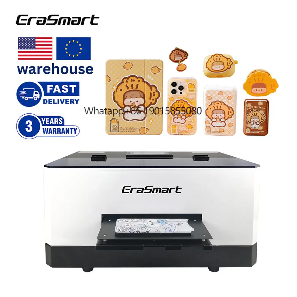 

Erasmart Smart ID Card Ballon A5 L800 L805 6090 DX5 UV Flatbed Printer Phone Case Picture Printer UV Printing Machine