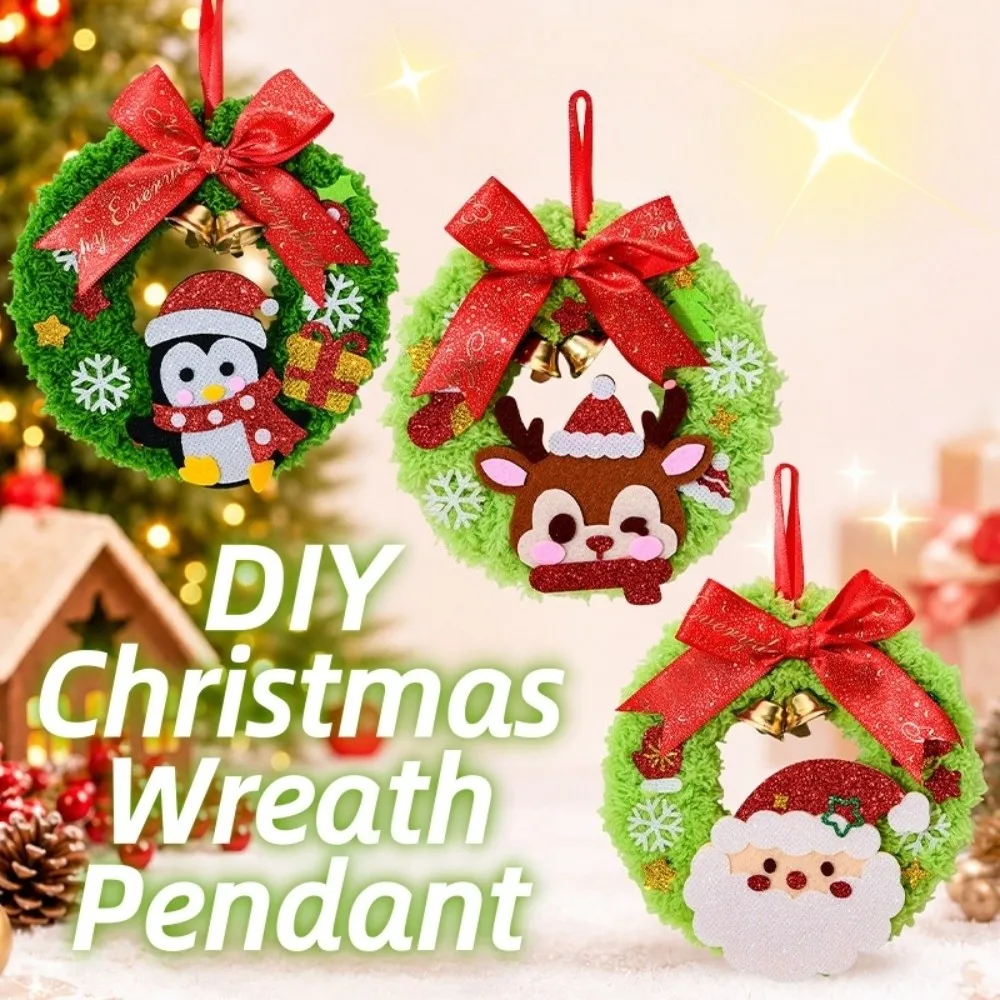 Santa Claus DIY Christmas Wreath Pendant Elk Penguin Xmas Non-Woven Charms Bell Snowflake Christmas Toy Toddlers