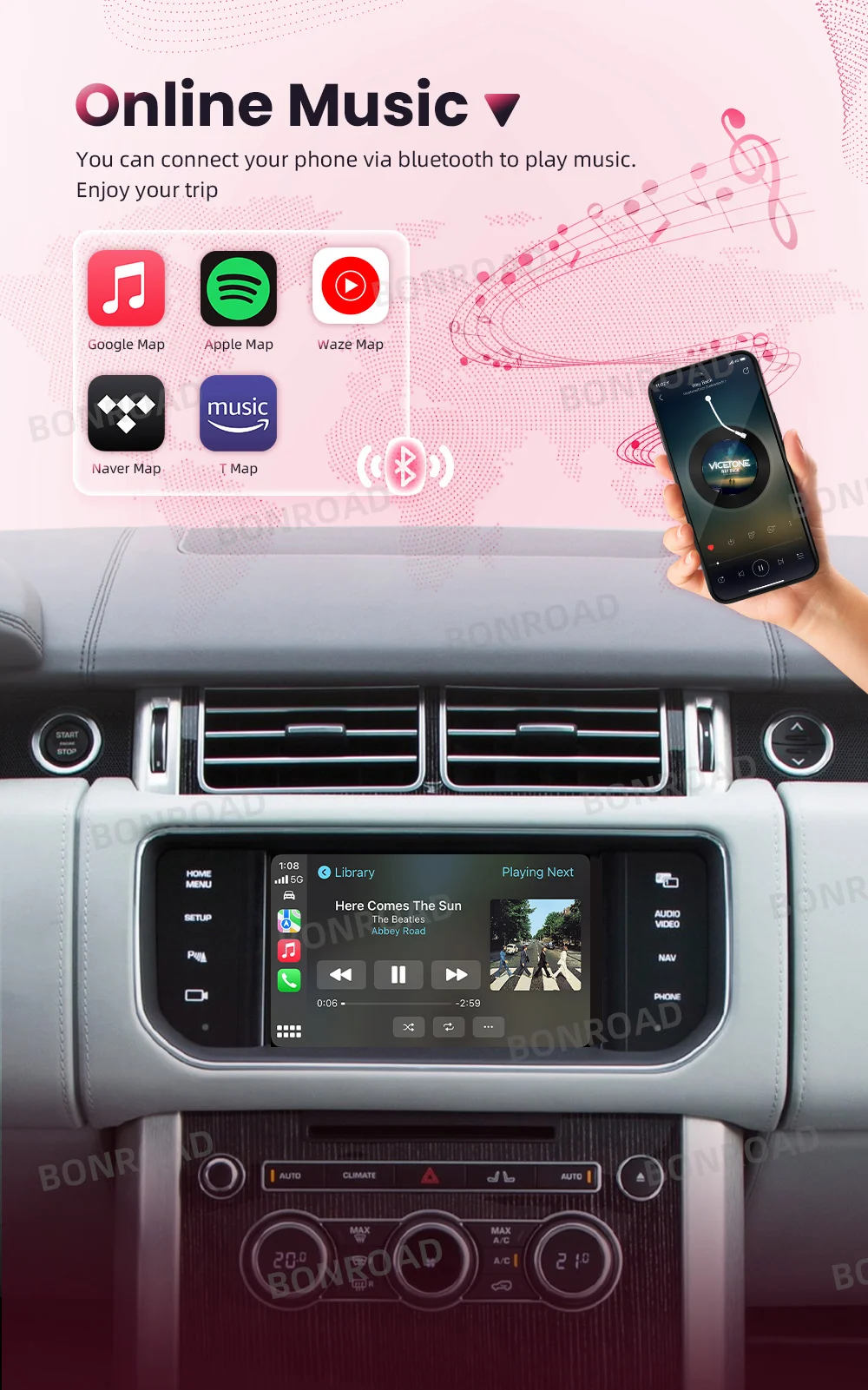 Bonroad Wireless CarPlay-Schnittstelle für Land Rover/Jaguar Range Rover Evoque Discovery mit Android Auto Mirror Link Navigation – Detail 6