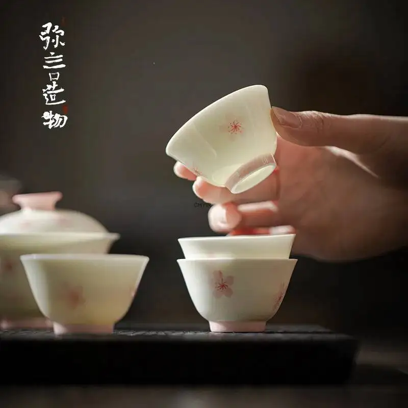 Underglaze Hand-painted Cherry Blossom Tea Cup Household Teacup Handmade Ceramic Thin Body Master Cup  Teacup Чайная чашка