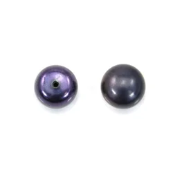 2pcs Natural Fresh Water Black Pearl Half Drilled Beads Semi Hole Button Round Flat Back For Diy Jewelry Earrings