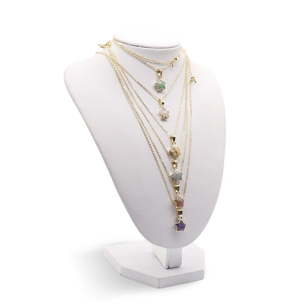 Natural Gemstone Semi-Precious Stones Simple Gilt Five-pointed Star Lapis Lazuli Quartz Pendant Necklace for Women Size 12mm