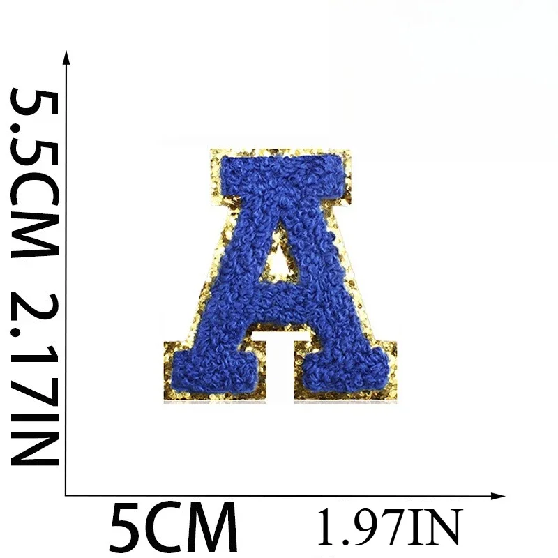 26Pcs A-Z Royal Blue Chenille Alphabet Patches, Iron on/Sew on Gold Border Letter Appliques for DIY Denim Jacket, Bags & Hats