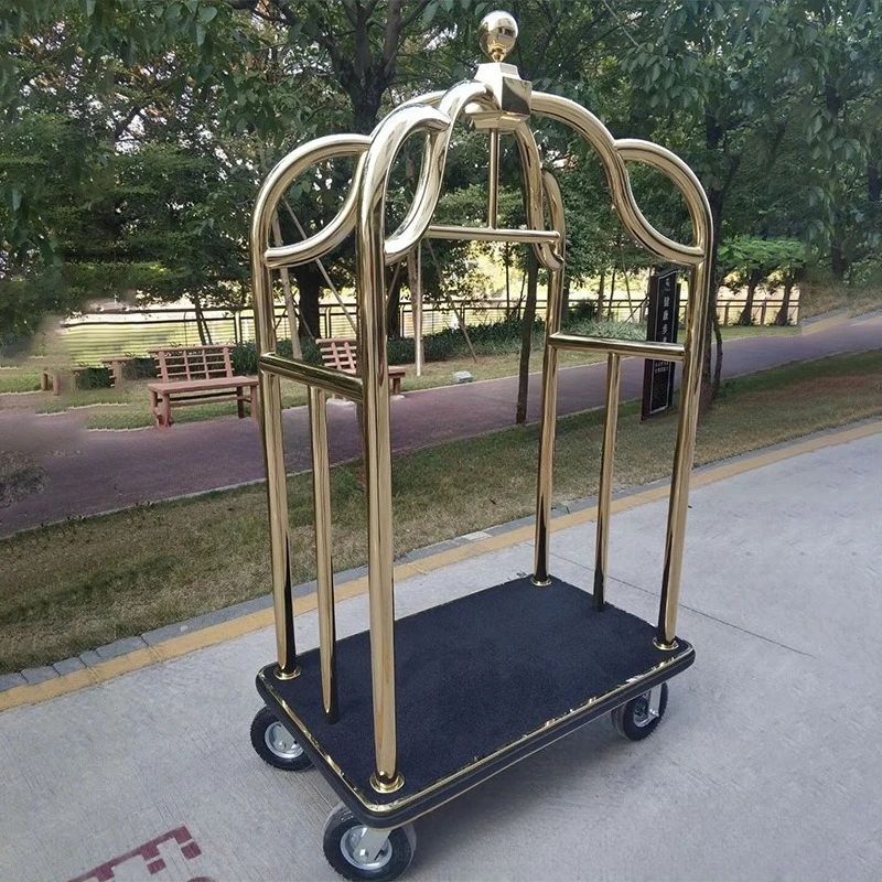 Hotel lobby luggage cart Stainless steel titanium luggage cart Small gold top luggage cart