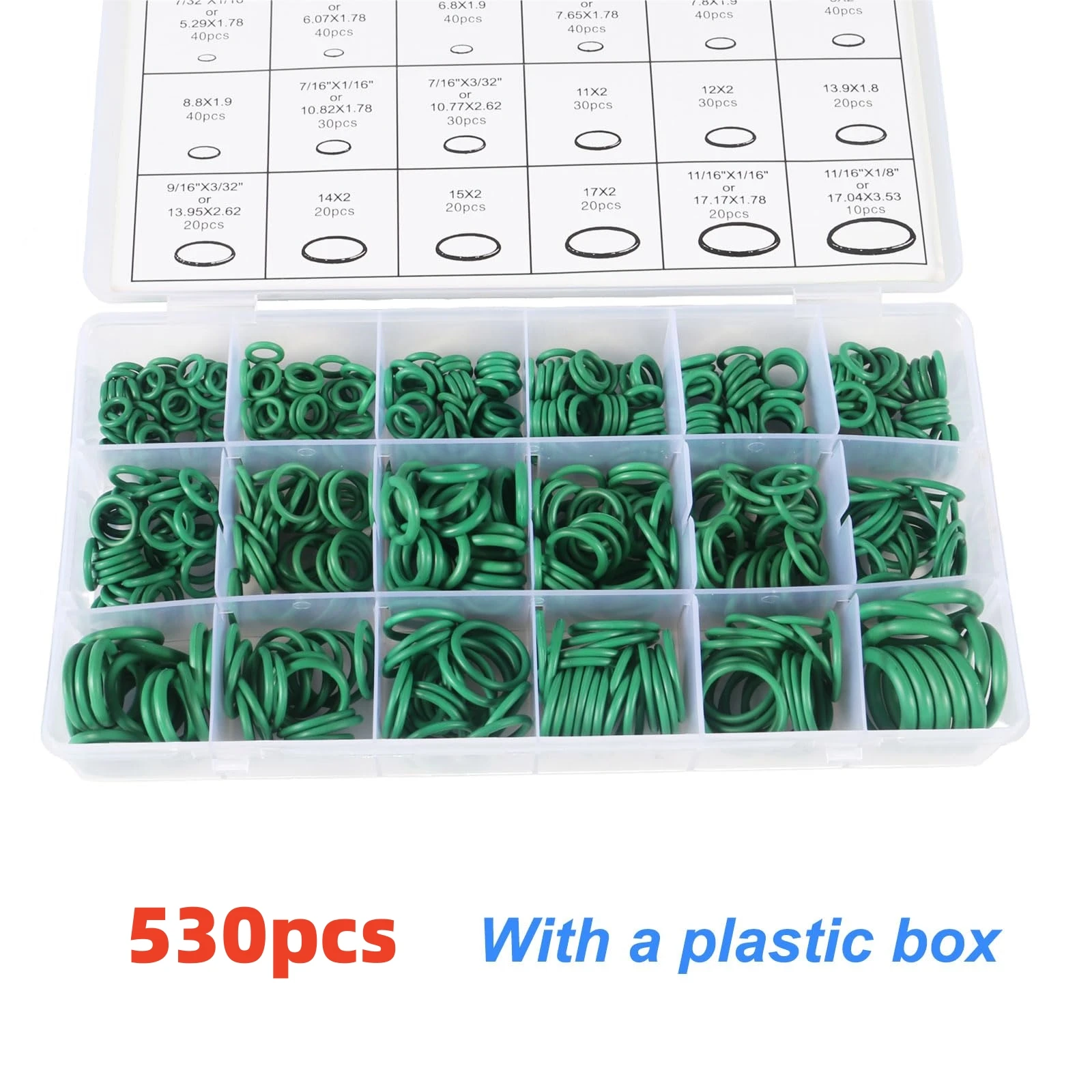 530Pcs Air Conditioning O Ring Kit, 18 Size Seal Rubber O-Rings Assortment Set for Compressor Automotive A/C Plumbin