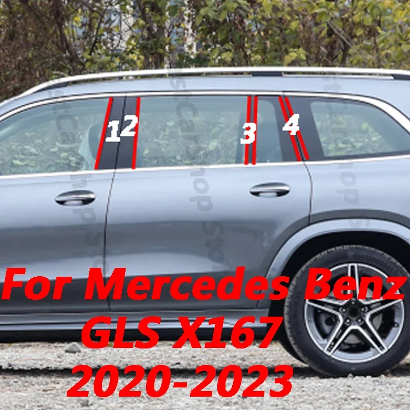 

For Mercedes Benz GLS X167 2020 2021 2022 2023 Car Middle Column PC Window Decoration B C Pillar Strip Sticker Accessories