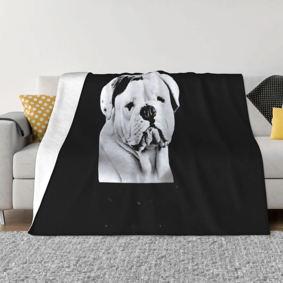 American Bulldog Dog Top Design Mens Womens Kids Baby Sizes Slim Fit Solid Color Farmhouse Fitness Throw Blanket