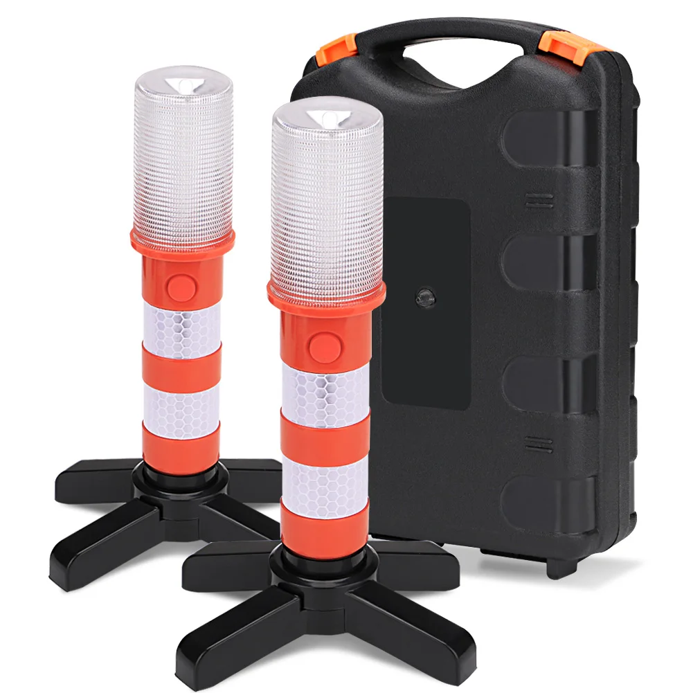 2pc LED Magnetic Flashlight Emergency Roadside Flares Detachable Stand Beacon Safety Strobe Light Warning Signal Alert SOS Lamps