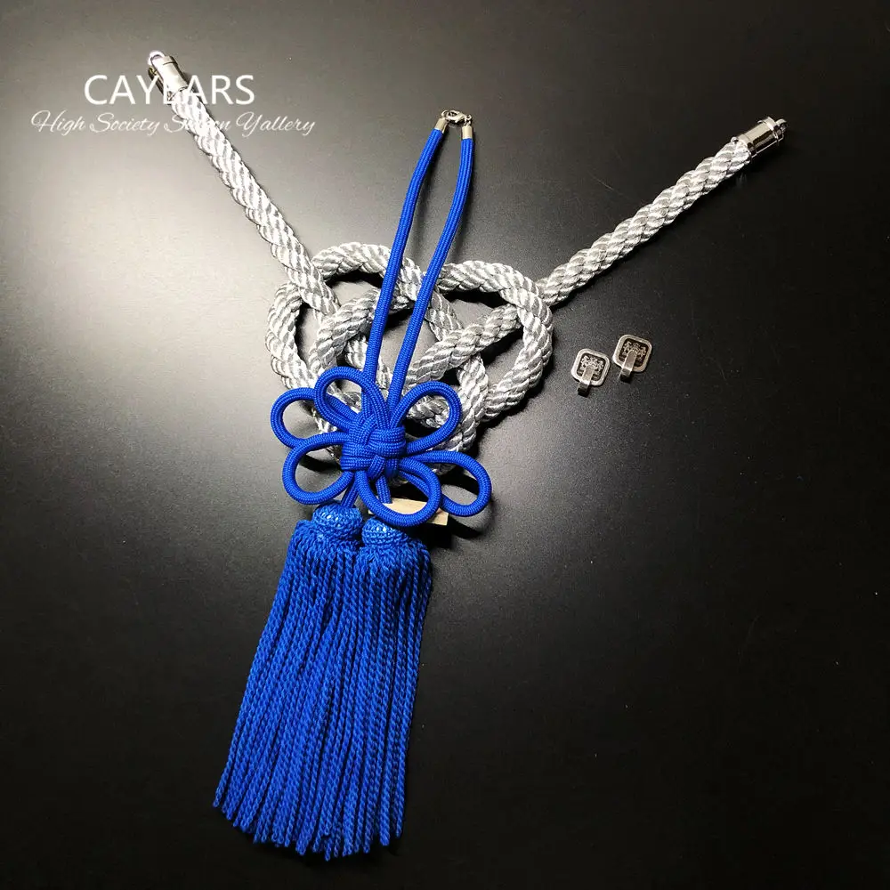 JDM JP Junction Produce Luxury Kintsuna Rope Blue Fusa Kiku Knot Lucky Charms Use For Car Mirror Ornaments Chinese Mascot