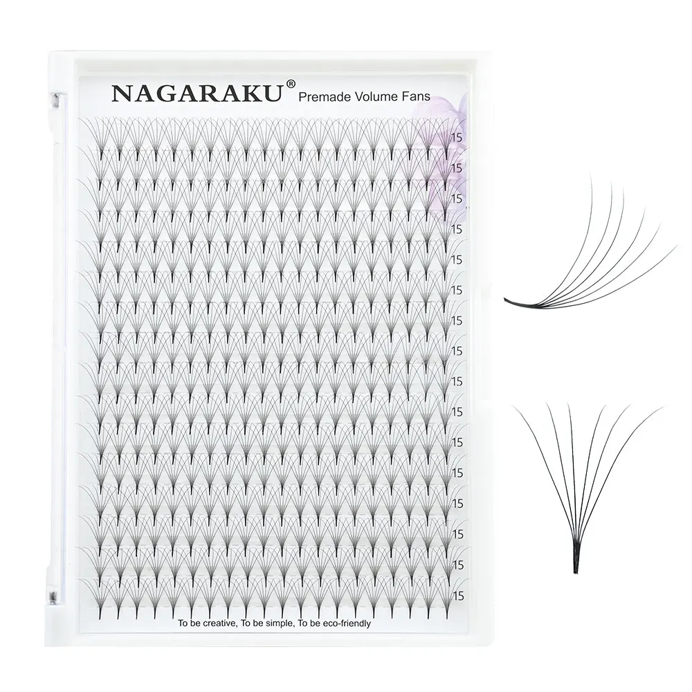 NAGARAKU Premade Fans Eyelash Extensions 16 lineThin Pointy Base 10D 5D Volume Sharp Narrow Stem 9-14mm Mix Clusters Russian