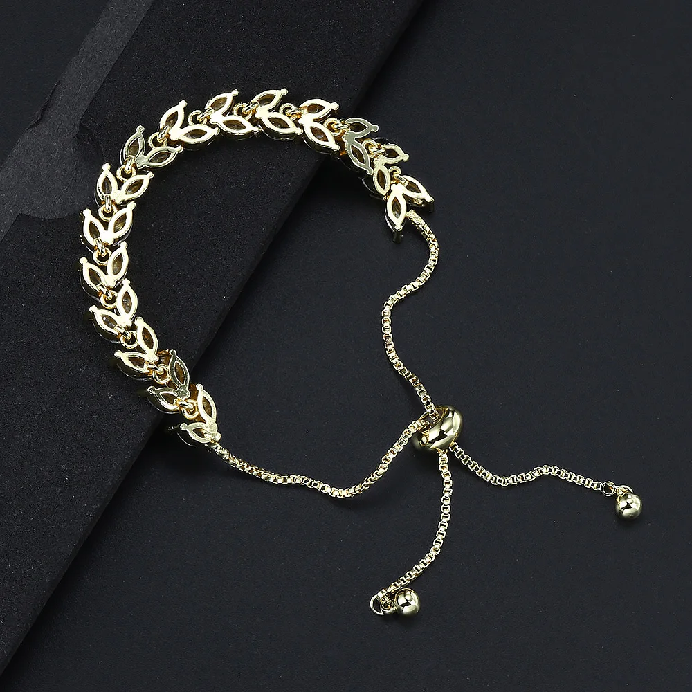 Wunderschönes, glänzendes, verstellbares Blatt-Tennisarmband mit Zirkonia-Besatz für Damen und Herren, zarte Kristall-Handkette, Schmuck H035 – Detail 11
