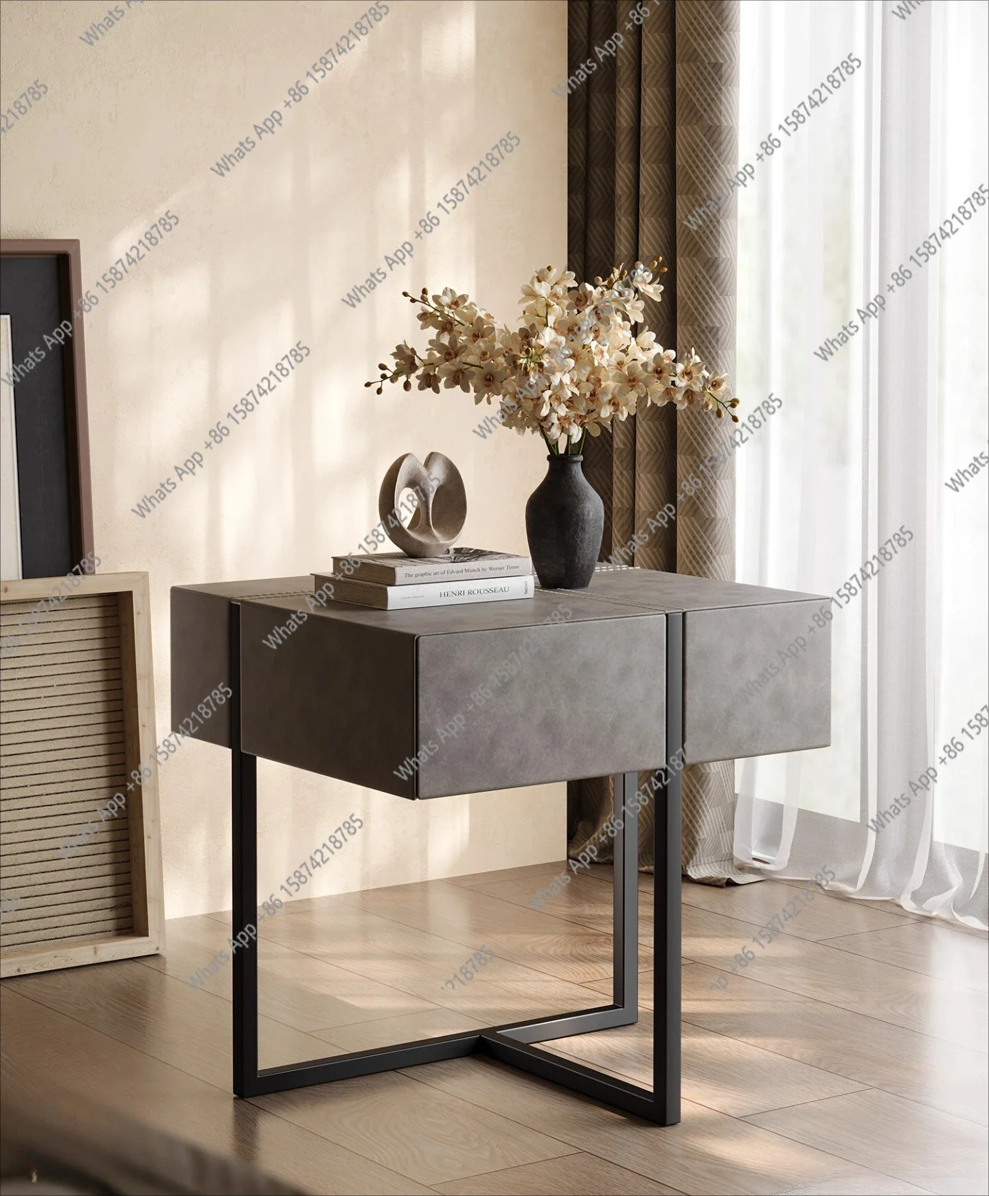 N63 Bedroom bedside table designer light luxury high sense household small apartment bedside storage cabinet design sense