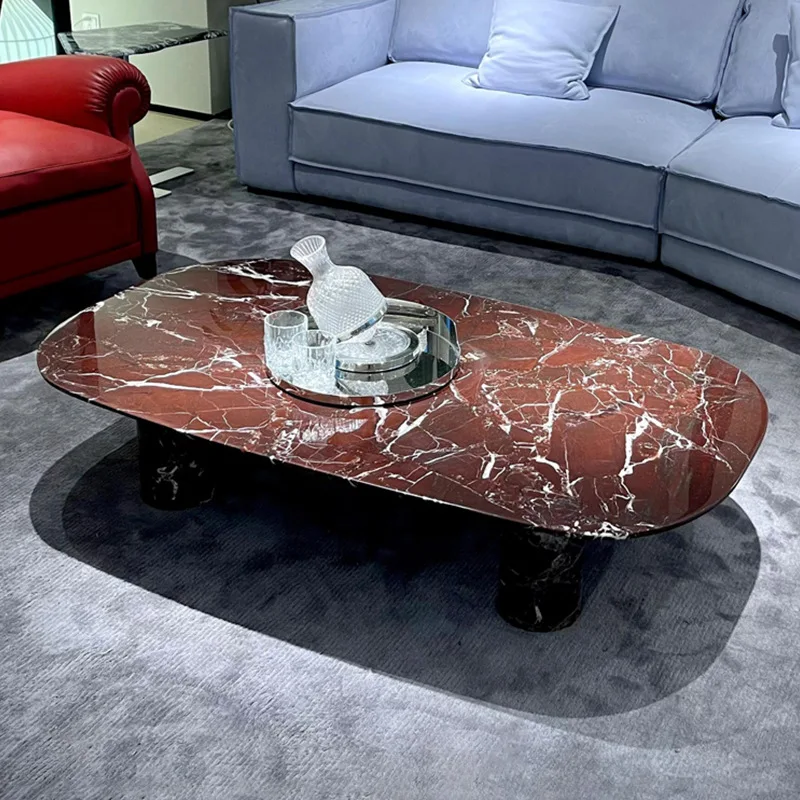 

Natural purple red marble round coffee table minimalist home high-end villa luxury stone coffee table