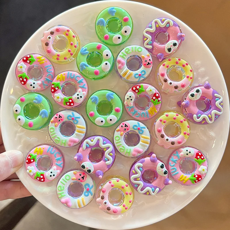 

10PCS Hand-painted cute doughnut accessories acrylic through-hole beads diy Handmade hair accessory bracelets keychains Material