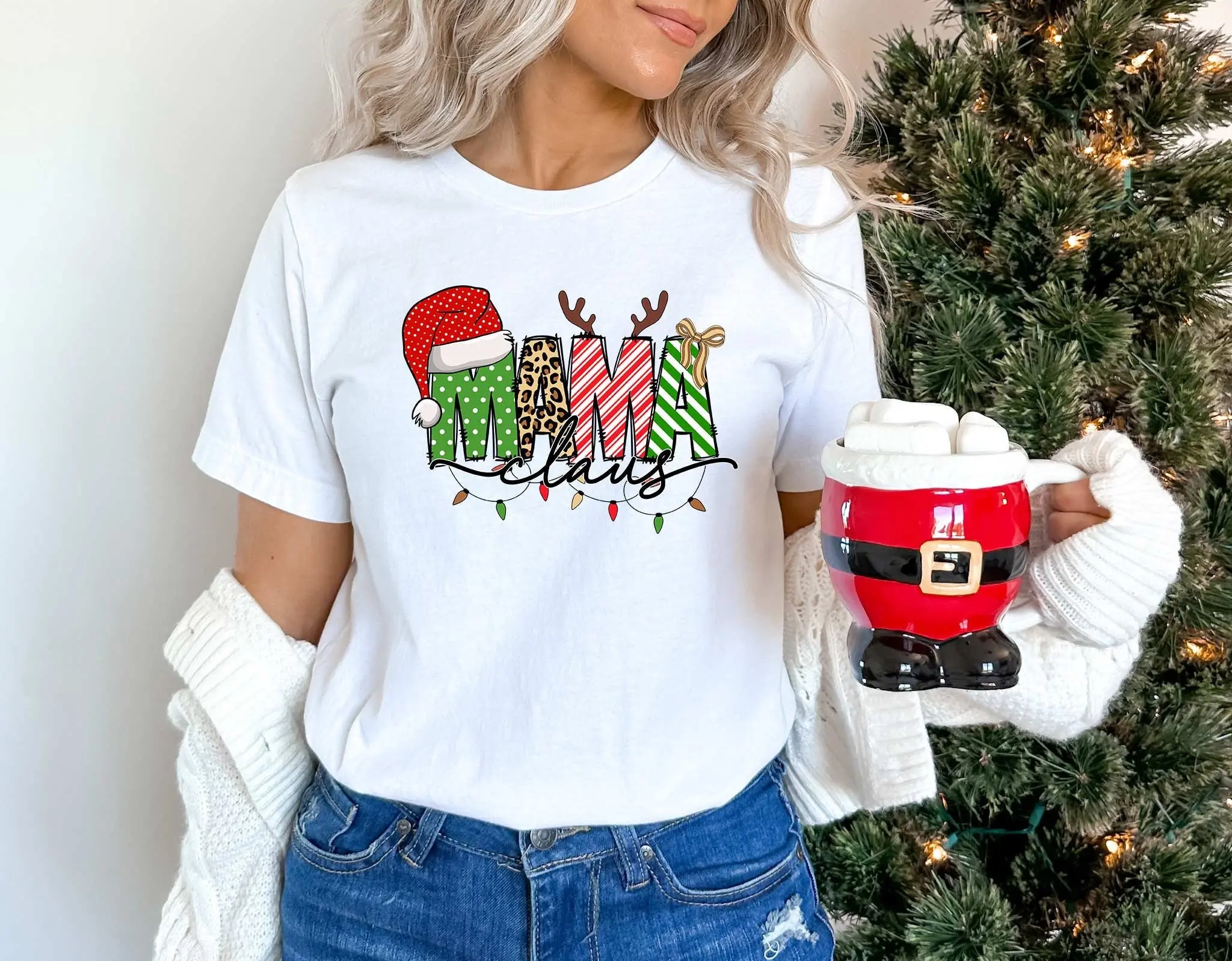 Camiseta de Papá Noel para mamá, ropa de vacaciones de Navidad, Idea de reno, sudor lindo para mamá