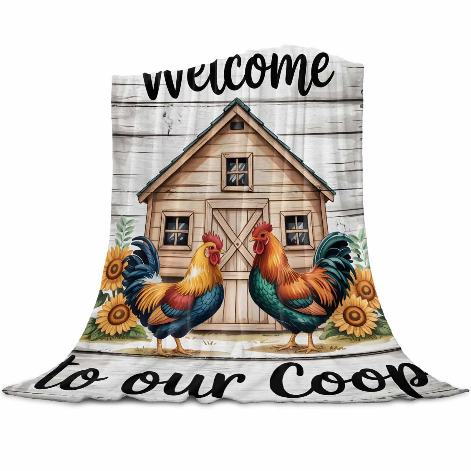 

Pastoral Chicken Coop Sunflower Throws Blankets for Sofa Bed Winter Soft Plush Warm Family Friends Holiday Gifts