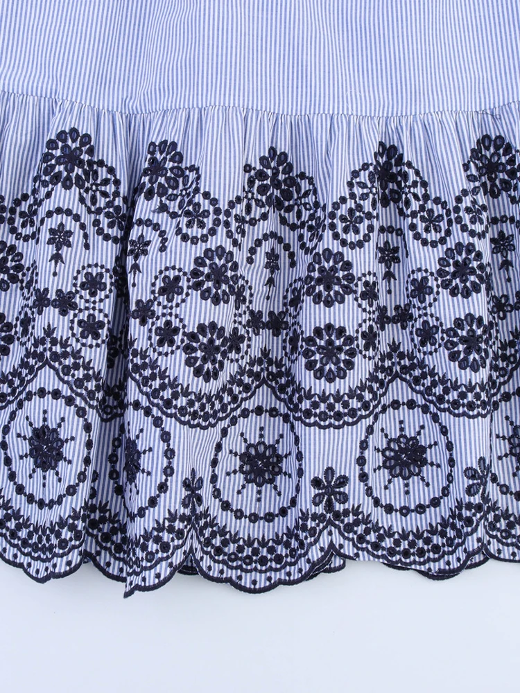 ผลิตภัณฑ์ใหม่ฤดูร้อนสไตล์ยุโรปและอเมริกาแฟชั่นสตรีเย็บปักถักร้อยลายปิดไหล่คอตรงชุดมิดิ