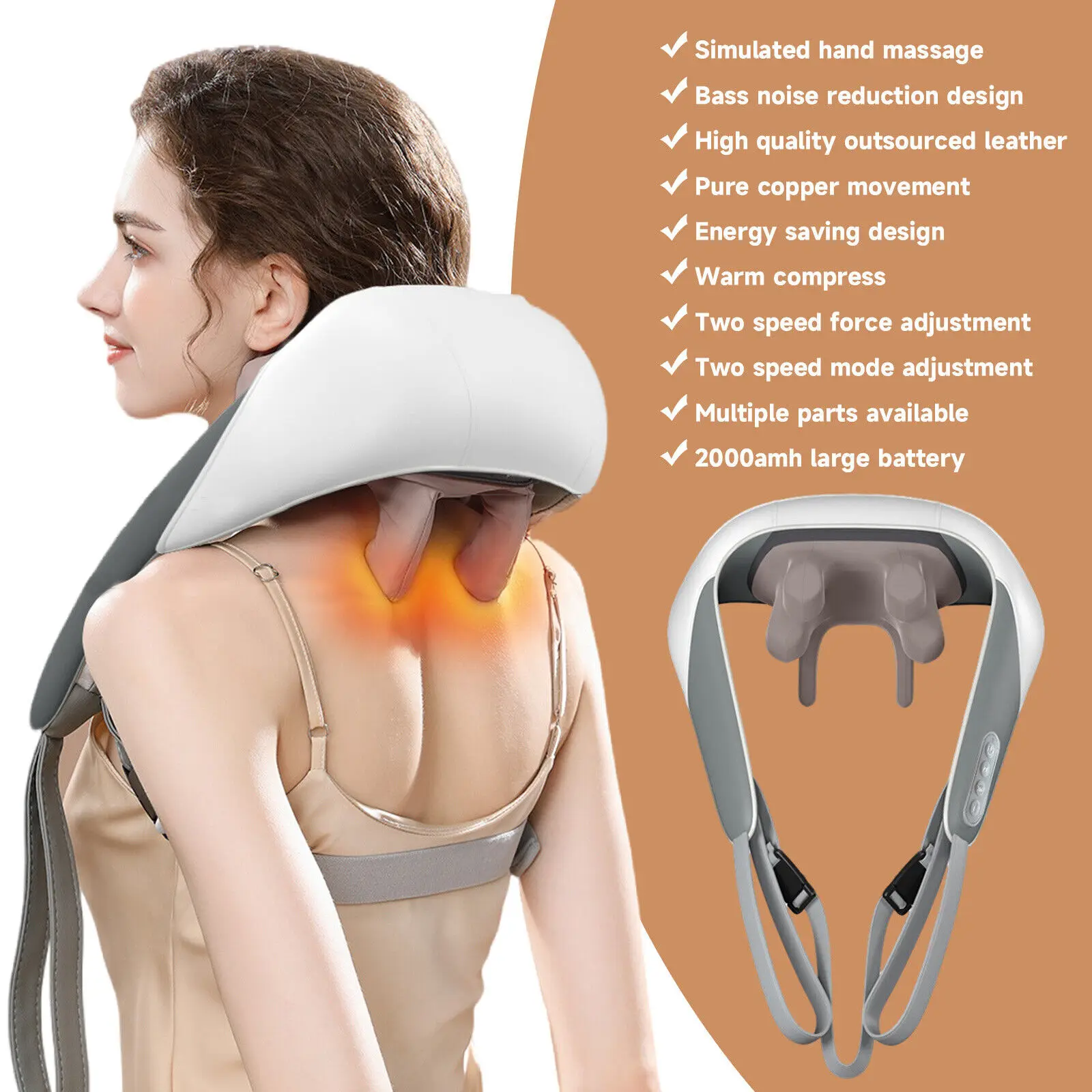 Neck Shiatsu and Back Massager with Soothing Heat Wireless Electric Deep Tissue 5D Kneading Pillow Shoulder Leg Body For Gift