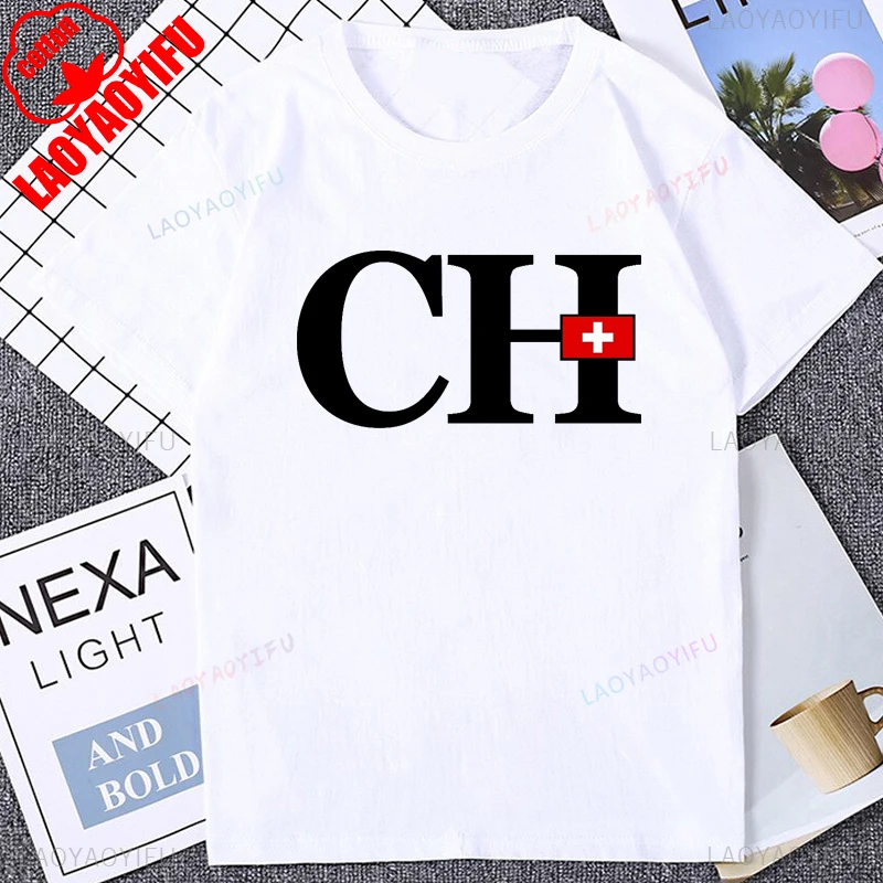 CH Schweiz Switzer Switzerland Flag Graphic Printed Classic T-shirt Summer Short Sleeve Fashion Casual Hip Hop Cotton Man Tshirt