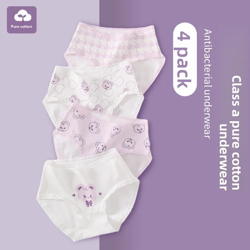 4 Pack Girls Cotton Triangle Panties Skin Friendly Soft No Pinch Kids Underwear Toddler Shorts