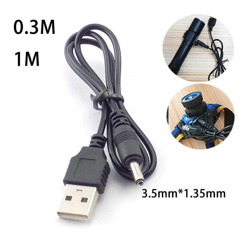 3.5mm Mirco USB Charging Cable DC Power Supply Adapter Charger Flashlight For Head Lamp Torch Light 18650 Rechargeable Battery