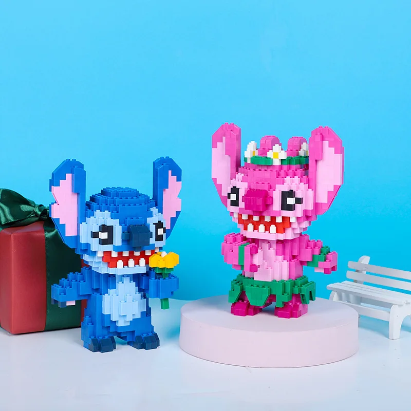 Kawaii Guitar Stitch Building Block Assembled Hawaii Angel 3D Model Flower Lilo And Stitch Mini Bricks Figure Toys For Kid Gift