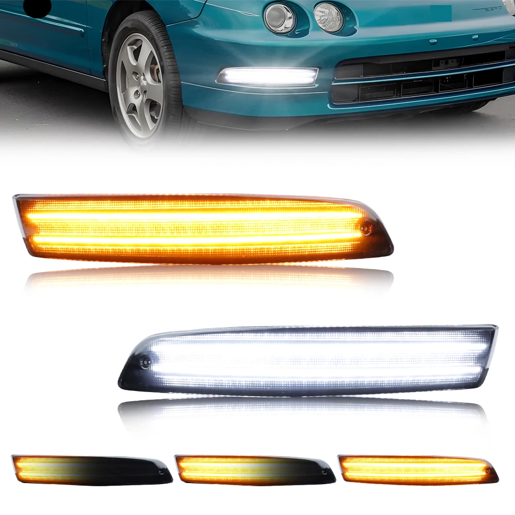 2Pcs For 1994 1995 1996 1997 Acura Integra Front Bumper Parking Light Turn Signal Light DRL Light W/Sequential Dynamic LED