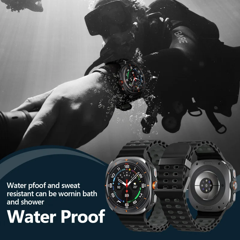 

Compatible with Samsung Watch7 Ultra Metal Buckle Smartwatch Strap, Double Row Ocean Silicone Strap