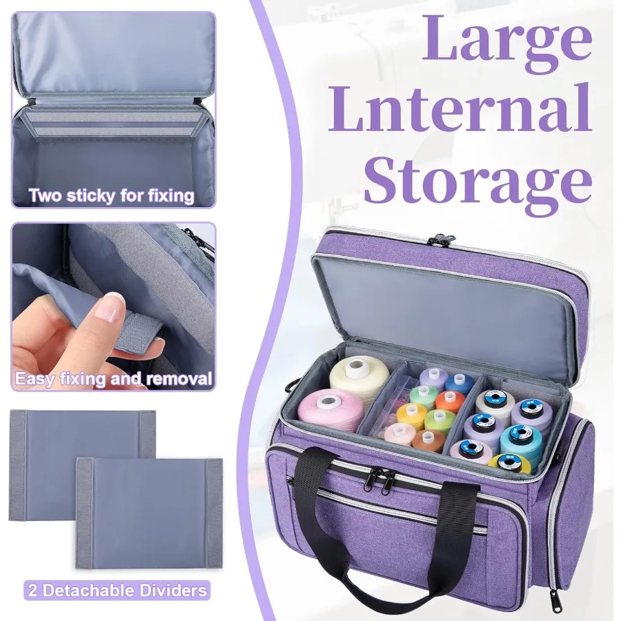 منظم مستلزمات الخياطة الكبير ذو الطبقة المزدوجة مع فواصلين قابلة للفصل للتخزين والكفاءة والقابلة للحمل تتميز بـ sho