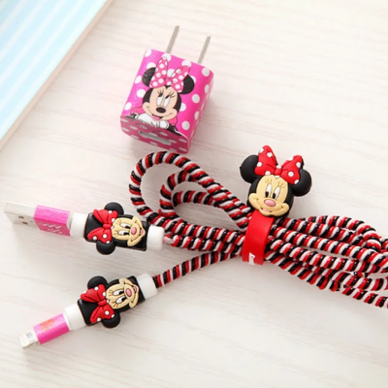 Disney-funda protectora para Cable de datos de Stitch, Mickey, Kawaii, creativo, cargador de teléfono móvil