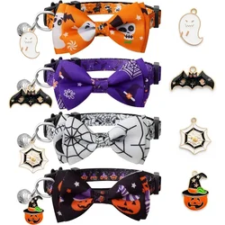 1/4 Pcs Halloween Cat Collar with Bow Tie & Bell Adjustable Breakaway Kitten Collar for Kitty Kitten Adult Cats Dog Pet Supplies