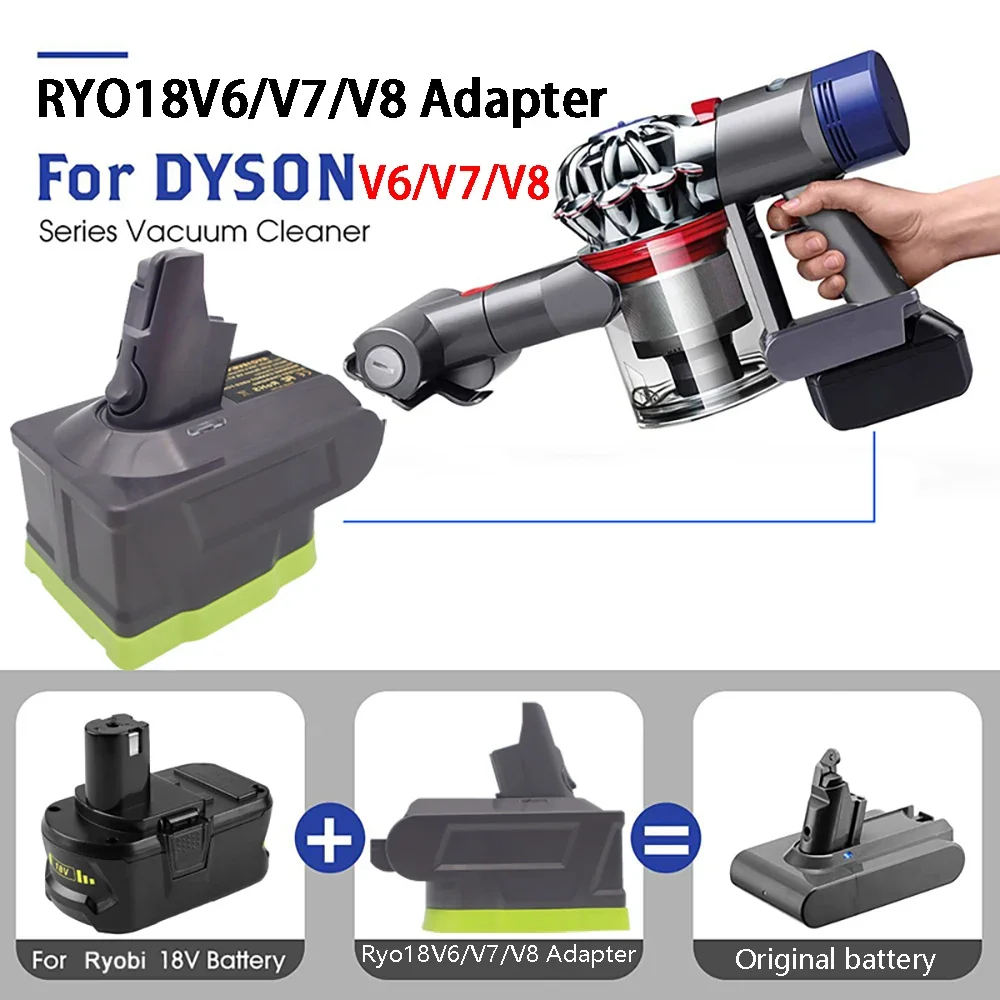 RYO18V6/V7/V8 Lithium Ion Battery Adapter Converter For Ryobi 18V Li-ion Battery For Dyson V6 V7 V8 Series Vacuum Cleaners P108