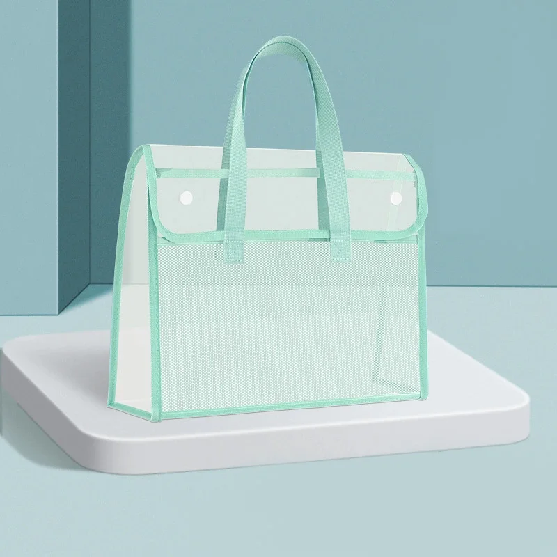 PVC Clear Green Organizer Tote: Multi-Pocket Storage Bag for School Supplies & Office Essentials