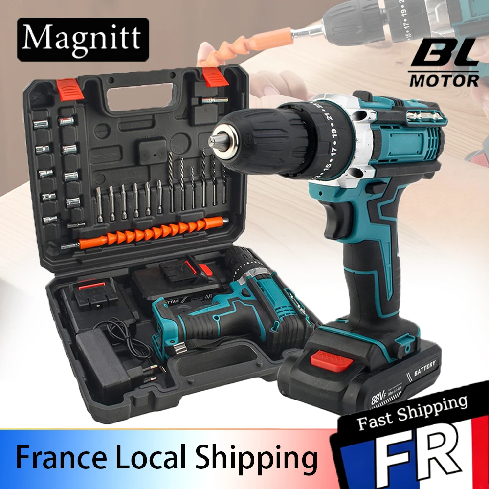 Trapano a impulsi con coppia 25+3, avvitatore elettrico a 2 velocità, trapano martello elettrico senza fili, avvitatore, utensili elettrici con batteria agli ioni di litio